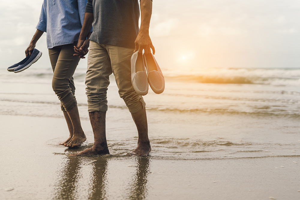 retirement walk on beach