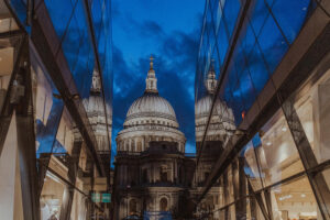 st paul's cathedral reflection on glass buildings