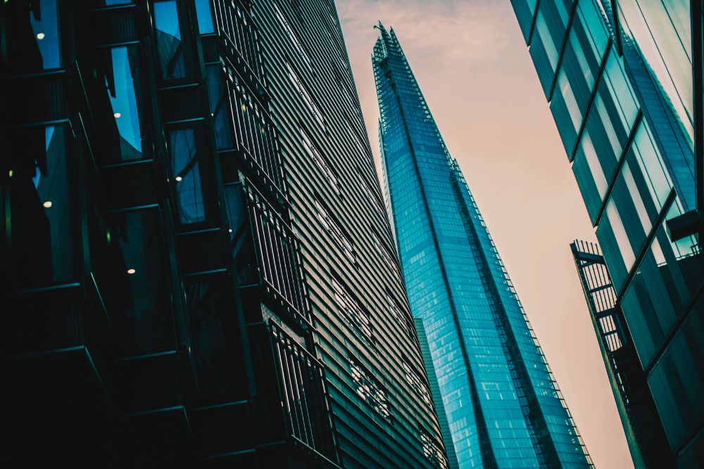 view of shard in london from street